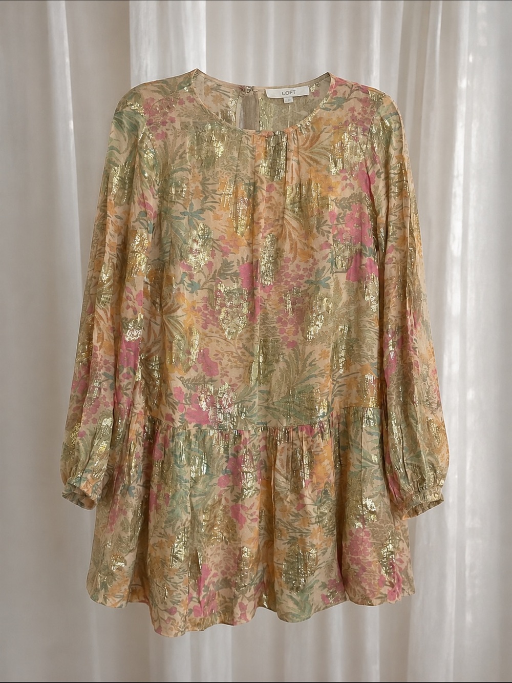 LOFT Shimmer Jacquard Mini Dress Tahini cottagecore